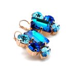 Earrings By Mariana Woman Three shape Capri Blue and Aquamarine Swarovski Crystals - Image 3