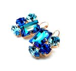 Earrings By Mariana Woman Three shape Capri Blue and Aquamarine Swarovski Crystals - Image 2