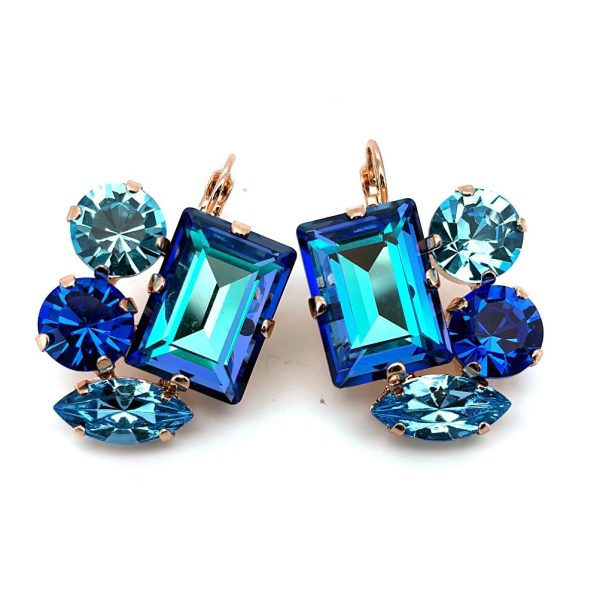 Earrings By Mariana Woman Three shape Capri Blue and Aquamarine Swarovski Crystals