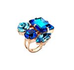 Ring By Mariana Woman Three shape Capri Blue and Aquamarine Swarovski Crystals