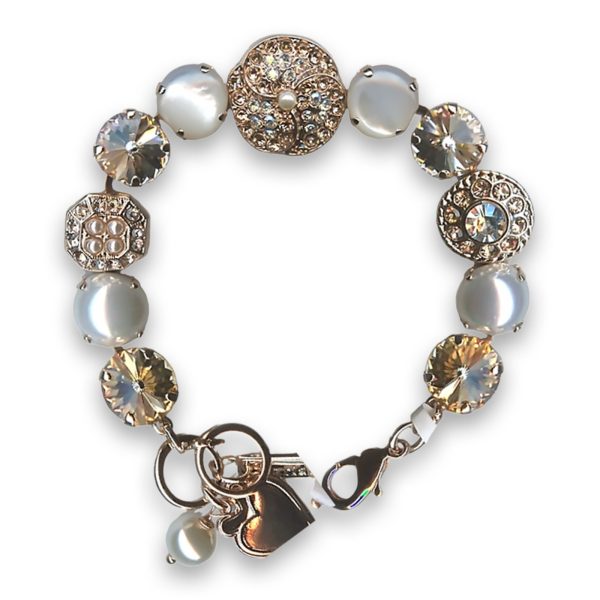 Bracelet by Mariana Woman Elegant White Shell Mineral and Golden Swarovski Crystals