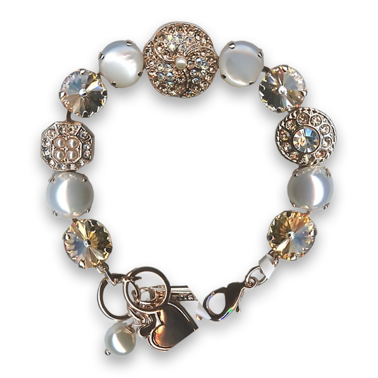B-4048R-M39111-RG (1) Bracelet by Mariana Woman Elegant White Shell Mineral and Golden Swarovski Crystals - Image 1