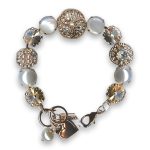 Bracelet by Mariana Woman Elegant White Shell Mineral and Golden Swarovski Crystals - Image 2