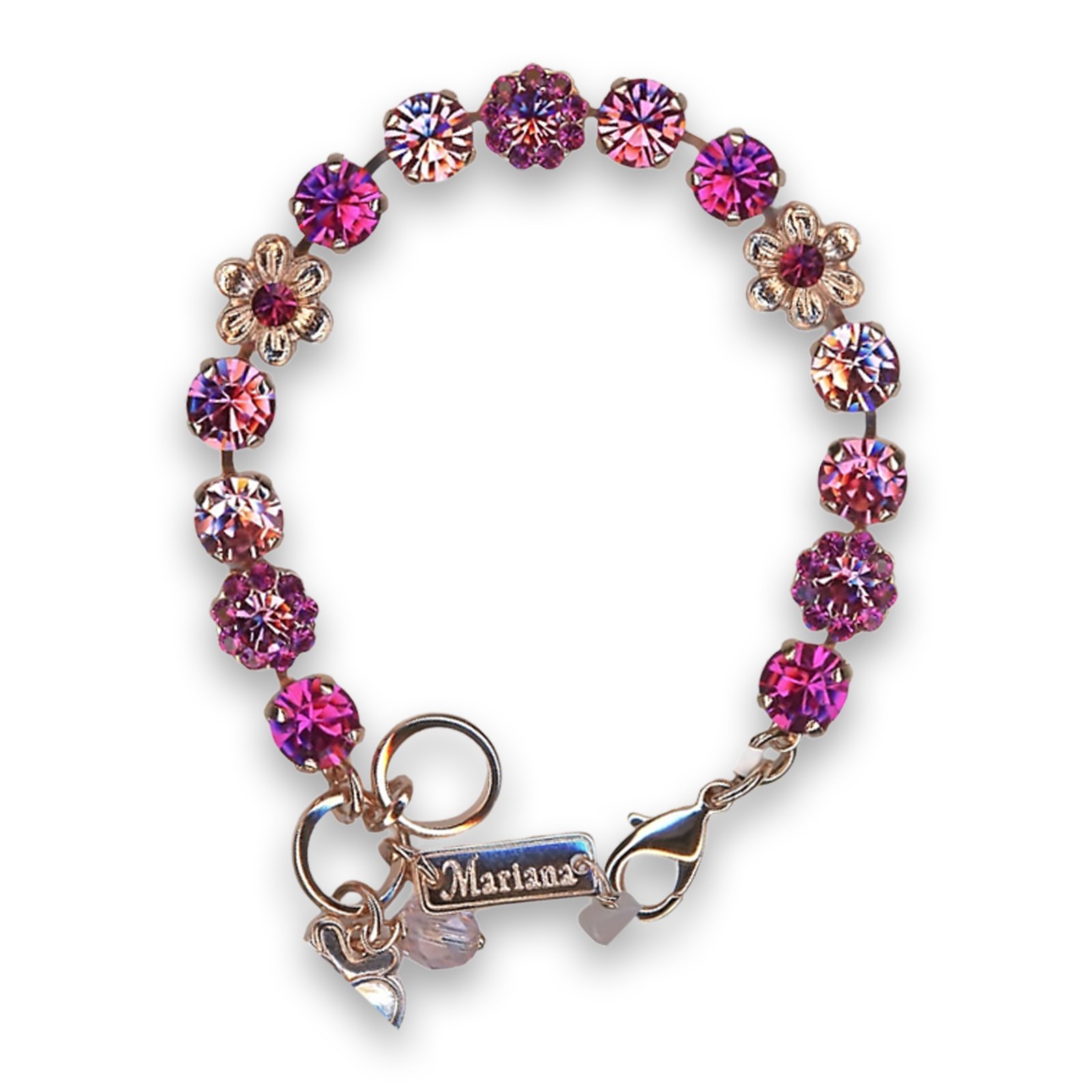 B-4068-4-5022-RG (1) Bracelet by Mariana Woman Beautiful Fuchsia and Rose Swarovski Crystals - Image 1