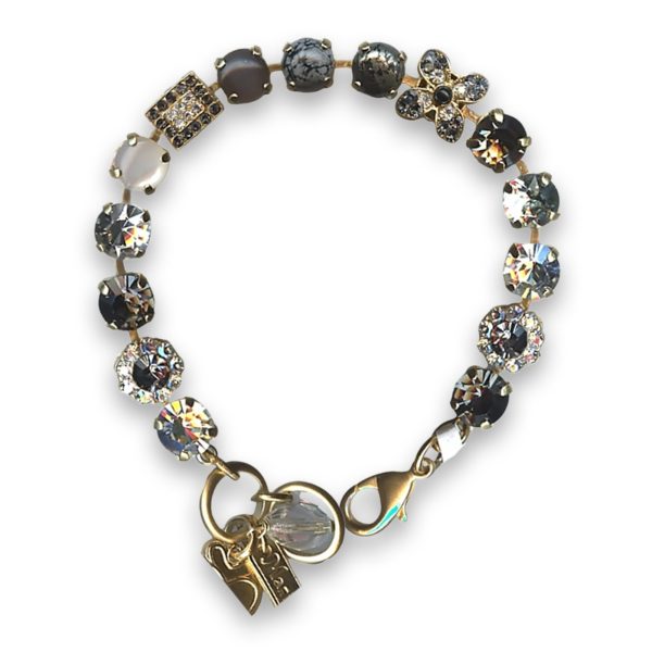 Bracelet by Mariana Woman Sophisticated Obsidian Mineral and Blacks Swarovski Crystals