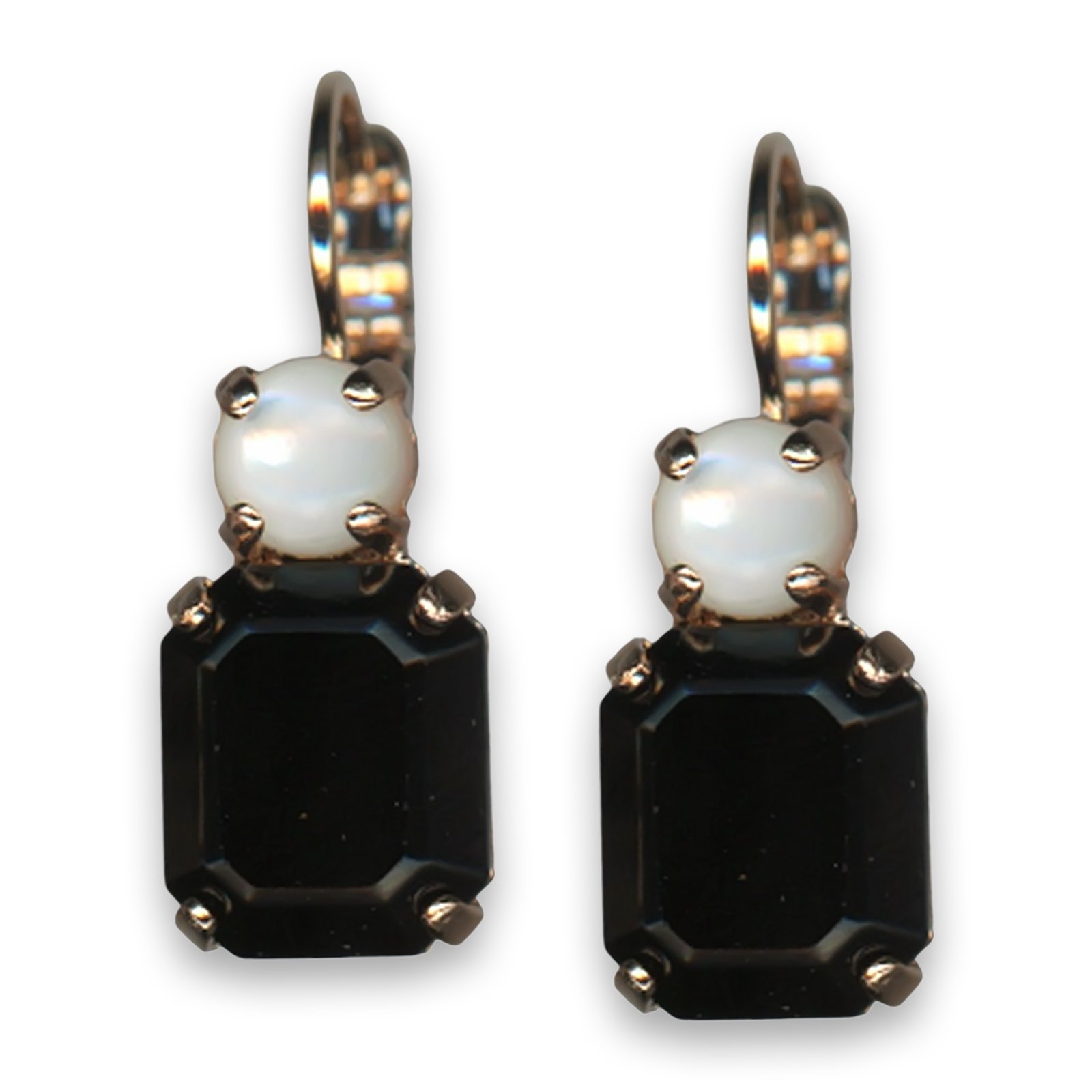 E-1014-1-M87280-RG6 (1) Earrings by Mariana Woman Luxurious Pearl Mineral and Jet Swarovski Crystals - Image 1