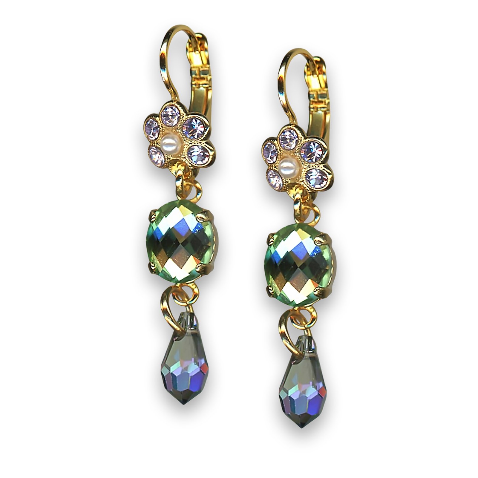 E-1019-1-1148-YG6 (1) Earrings by Mariana Woman Floral Chrysolite and Violet Swarovski Crystals - Image 1