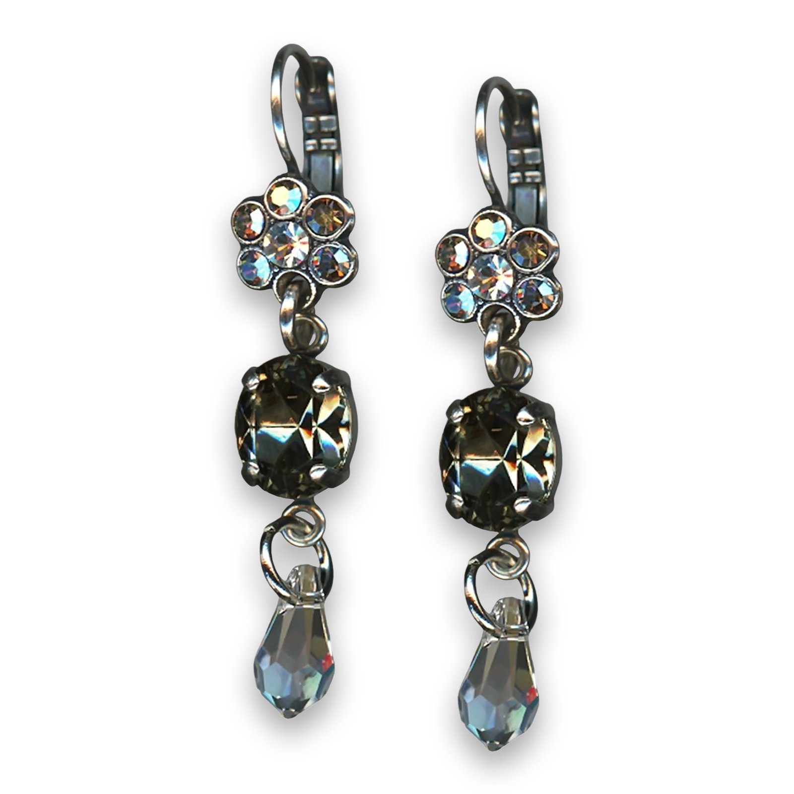 E-1019-1-512-SP6 (1) Earrings by Mariana Woman Dangling Black Diamond and Clear Swarovski Crystals - Image 1