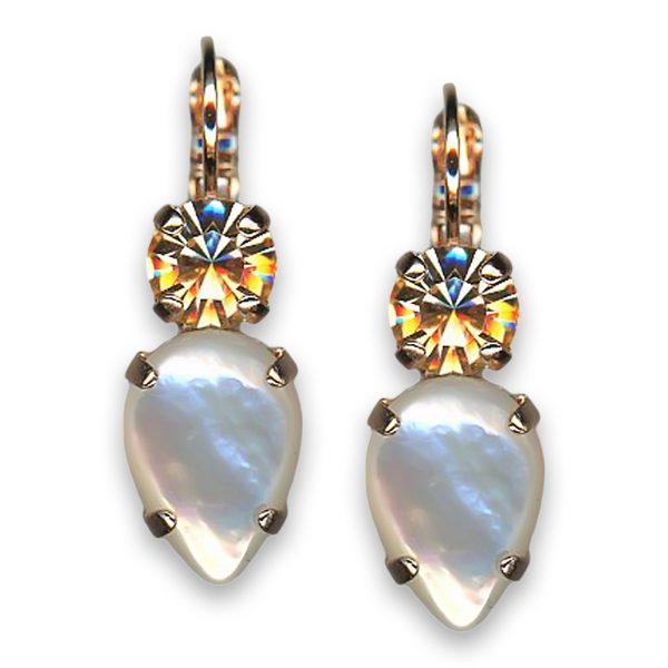 Earrings by Mariana Woman Elegant White Shell Mineral and Golden Swarovski Crystals