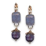 Earrings by Mariana Woman Refined Amethyst Mineral and Tanzanite Swarovski Crystals - Image 2