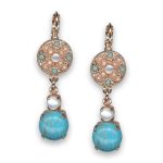 Earrings by Mariana Woman Elegant White Shell and Turquoise Mineral Swarovski Crystals - Image 2