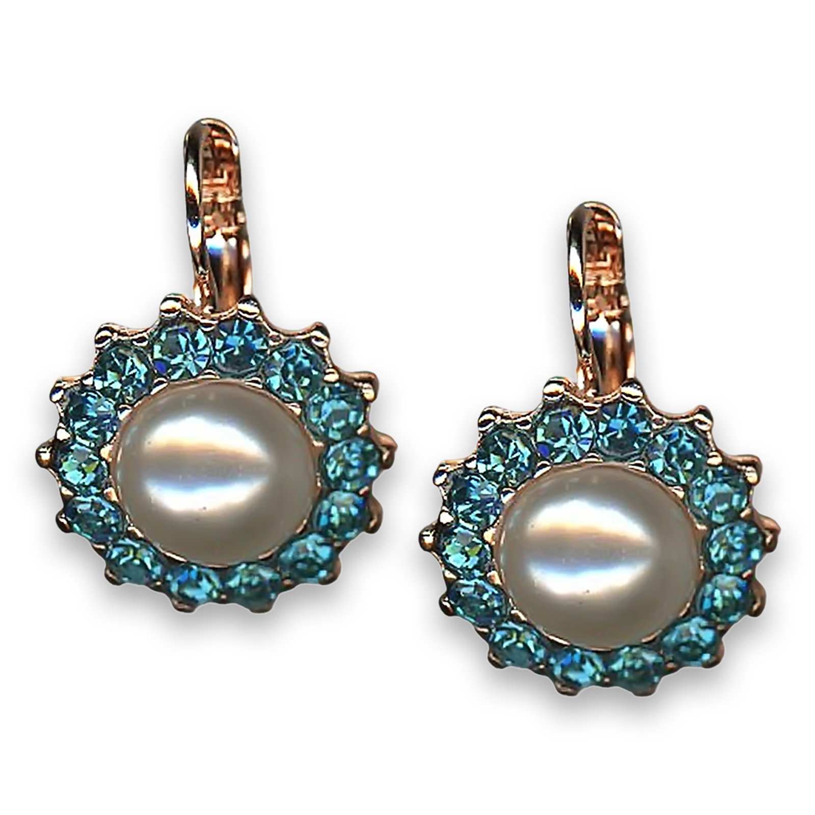 E-1317-3104-RG6 (1) Earrings by Mariana Woman Beautiful Pearl and Aquamarine Swarovski Crystals - Image 1