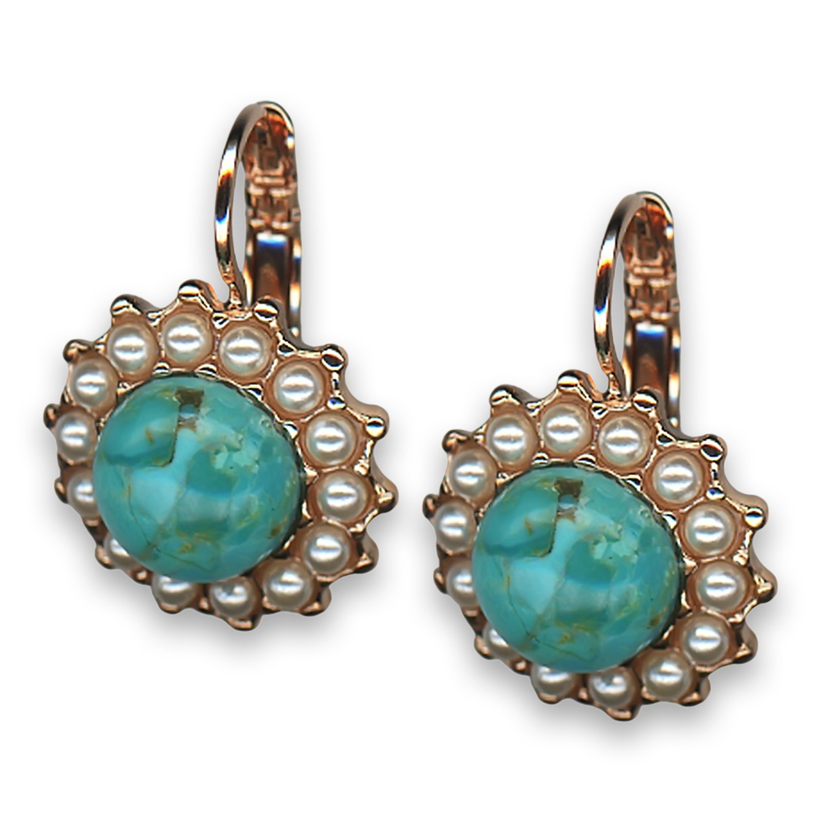 E-1317M-M1126-RG6 (1) Earrings by Mariana Woman Elegant Turquoise Mineral and Pearl Swarovski Crystals - Image 1
