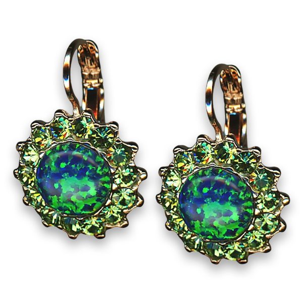 Earrings by Mariana Woman Refined Synthetic Opal Mineral and Olivine Swarovski Crystals