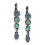 Earrings by Mariana Woman Dangling Green and Sapphire Swarovski Crystals - Image 2