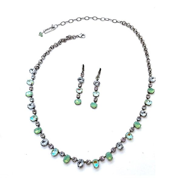 Jewelry Set By Mariana Woman Necklace and Earrings Green Swarovski Crystals