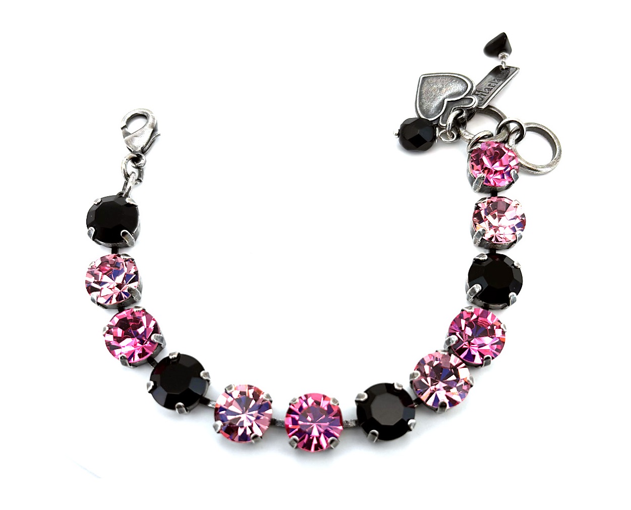 B-4445-1-143-SP (4) Bracelet by Mariana Woman Dazzling Pink and Jet Swarovski Crystals - Image 1