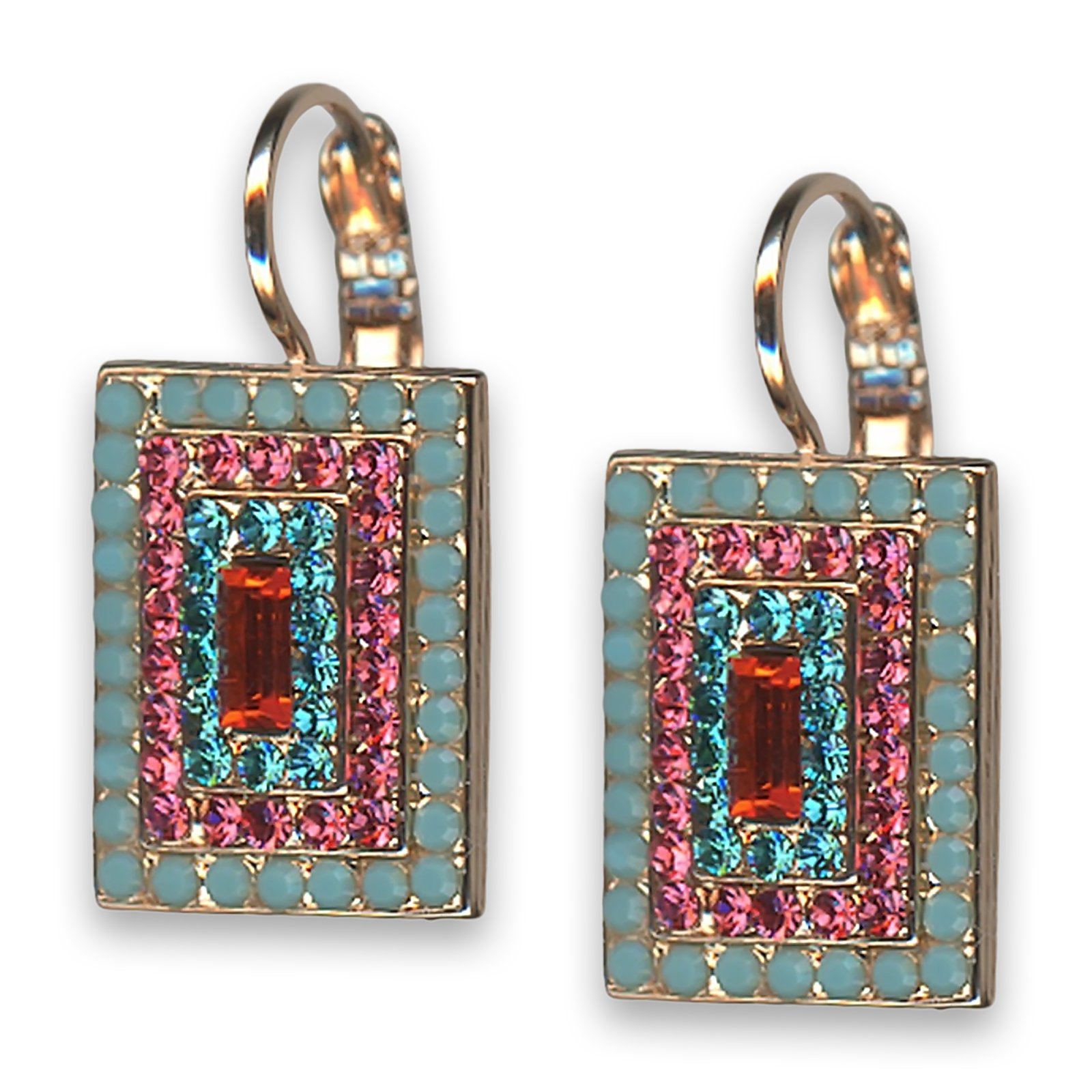 E-1000-3-1143-RG6 (1) Earrings by Mariana Woman Beautiful Rose and Turquoise Swarovski Crystals - Image 1
