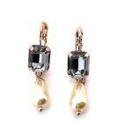 Earrings By Mariana Woman Elegant Drop Jet and Pearl Swarovski Crystals - Image 2