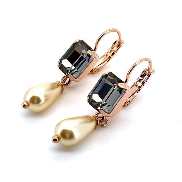 Earrings By Mariana Woman Elegant Drop Jet and Pearl Swarovski Crystals
