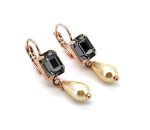 Earrings By Mariana Woman Elegant Drop Jet and Pearl Swarovski Crystals - Image 3