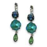 Earrings by Mariana Woman Dangling Blue and Green Swarovski Crystals - Image 3