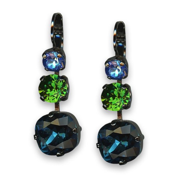 Earrings by Mariana Woman Triple Blue and Green Swarovski Crystals