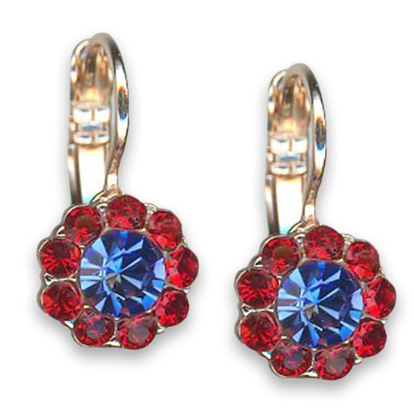 Earrings by Mariana Woman Floral Red and Blue Swarovski Crystals