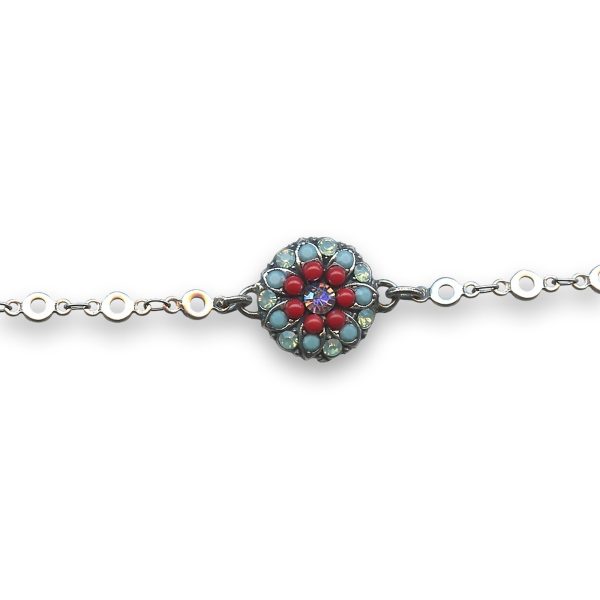 Bracelet by Mariana Woman Floral Turquoise and Coral Swarovski Crystals
