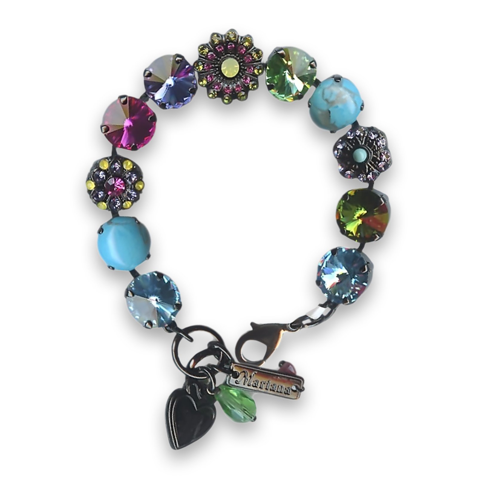 B-4246-3-M333-BG (1) Bracelet by Mariana Woman Precious Turquoise Mineral and Olivine Swarovski Crystals - Image 1