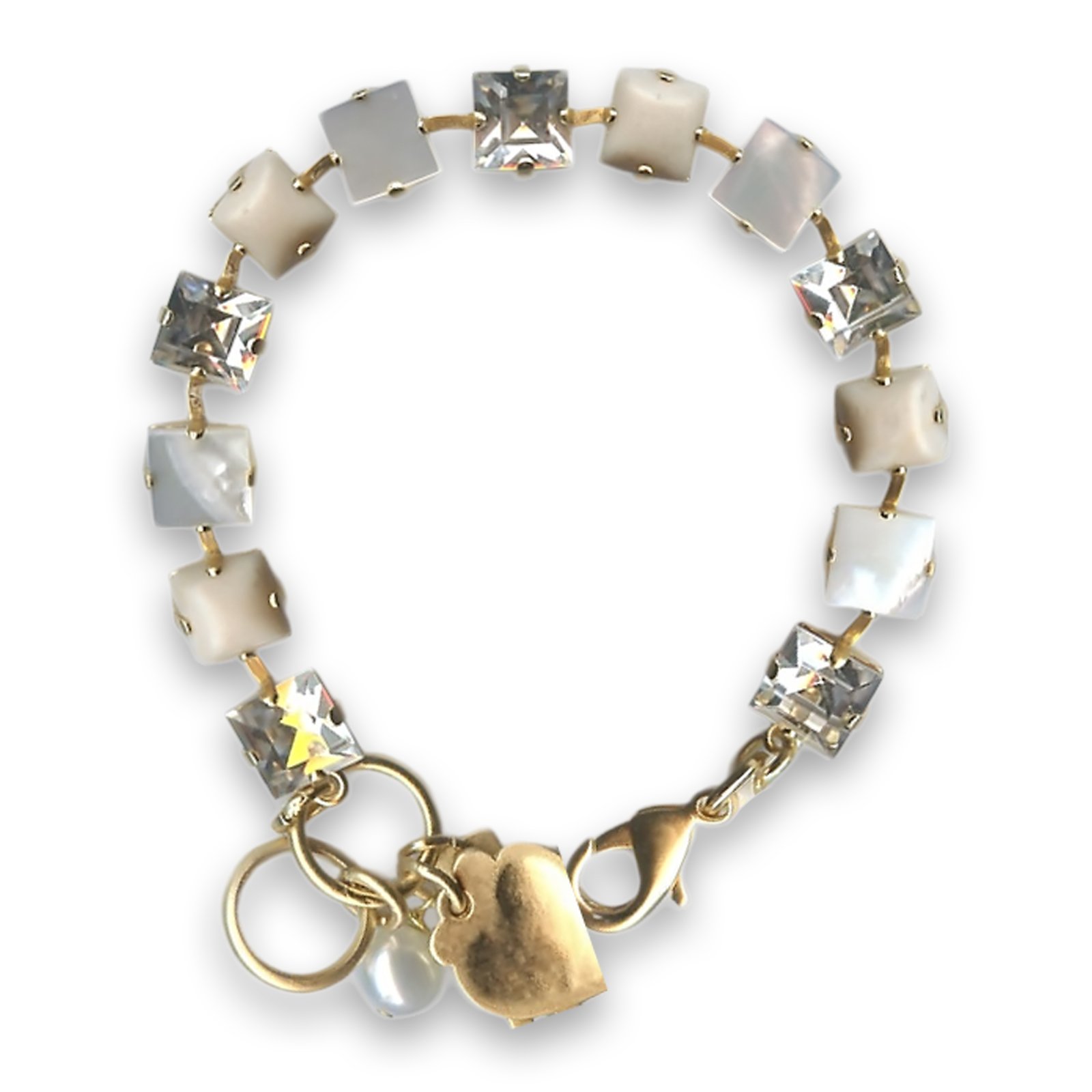 B-4431-M5087-YG (1) Bracelet by Mariana Woman Timeless White Jade Mineral and Clear Swarovski Crystals - Image 1