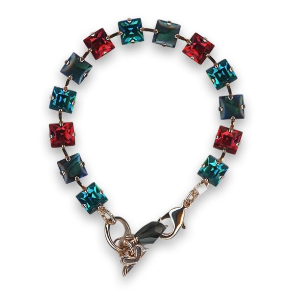 Bracelet by Mariana Woman Gorgeous Abalone Shell Mineral and Red Swarovski Crystals