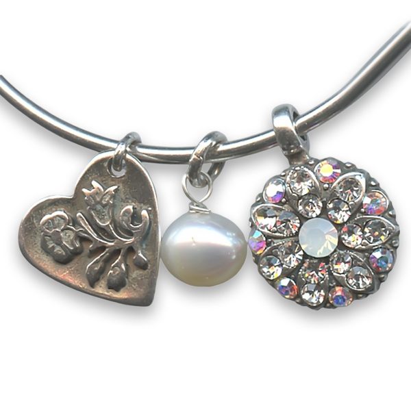 Bracelet by Mariana Woman Floral Clear and Pearl Swarovski Crystals