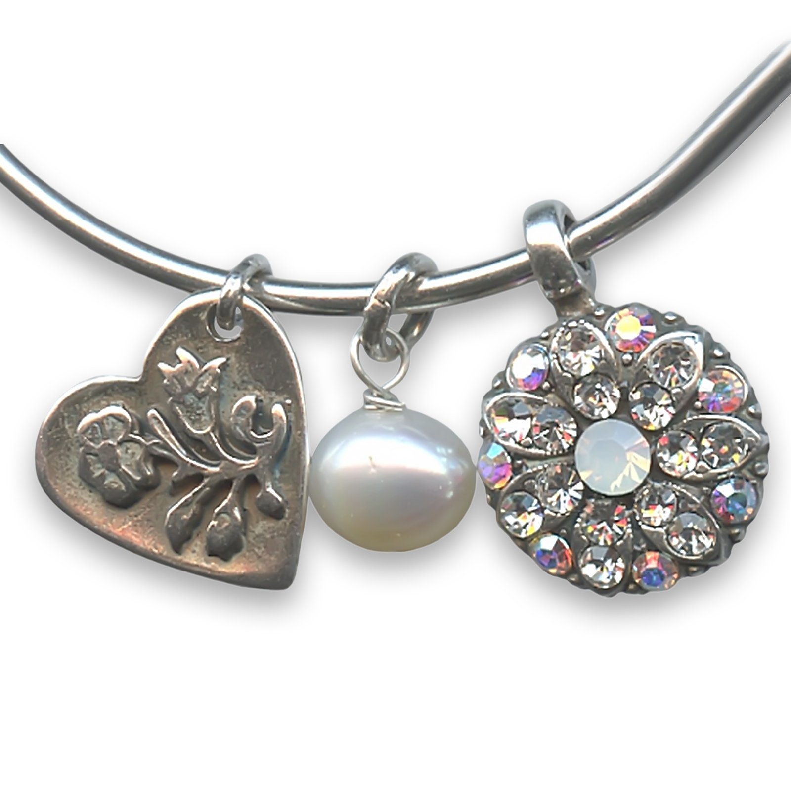 B-4612S-001-SP (1) Bracelet by Mariana Woman Floral Clear and Pearl Swarovski Crystals - Image 1