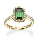Tourmaline Ring By Baroness 1.78 CT Green Emerald Shape and natural Diamonds