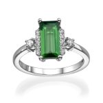 Tourmaline Ring By Baroness Jewelry 1.42 CT Green Emerald Shape and natural Diamonds