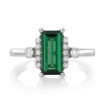Tourmaline Ring By Baroness Jewelry 1.42 CT Green Emerald Shape and natural Diamonds - Image 2
