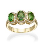 Green Tourmaline Monaco Ring By Baroness Woman 3 Oval and natural Diamonds