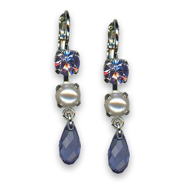 Earrings by Mariana Woman Dangling Tanzanite and Pearl Swarovski Crystals