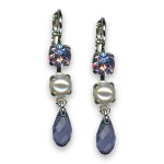 Earrings by Mariana Woman Dangling Tanzanite and Pearl Swarovski Crystals - Image 2