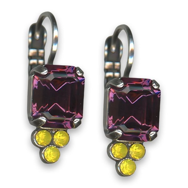 Earrings By Mariana Woman Glamorous Amethyst and Yellow Opal Swarovski Crystals