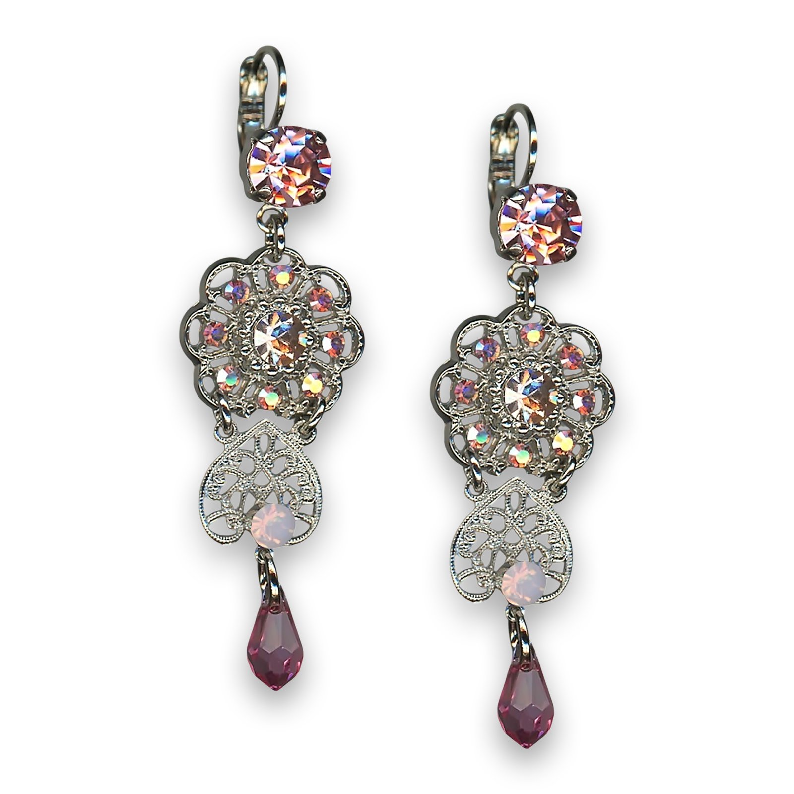 E-1015-1-1129-RO6 (1) Earrings by Mariana Woman Dangling Rose Swarovski Crystals - Image 1