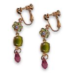 Earrings by Mariana Woman Dangling Green and Rose Swarovski Crystals - Image 2