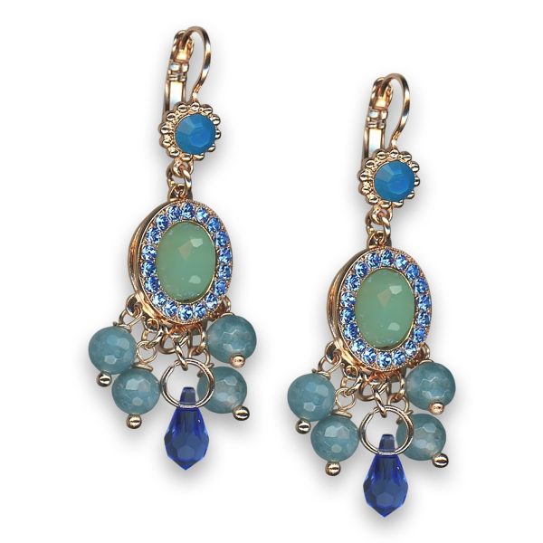 Earrings by Mariana Woman Glamorous Green Quartz Mineral and Sapphire Swarovski Crystals