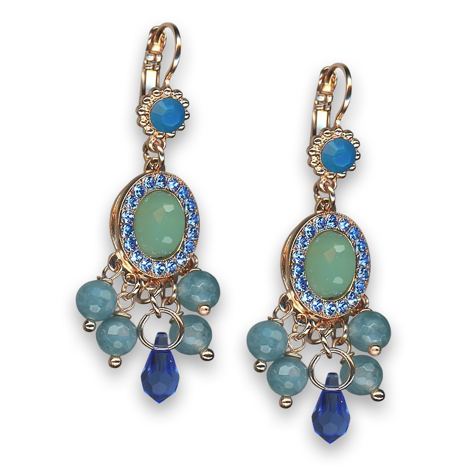 E-1198-M1128-RG6 (1) Earrings by Mariana Woman Glamorous Green Quartz Mineral and Sapphire Swarovski Crystals - Image 1