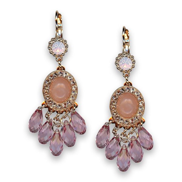 Earrings by Mariana Woman Lovely Rose Quartz Mineral and Rose Swarovski Crystals