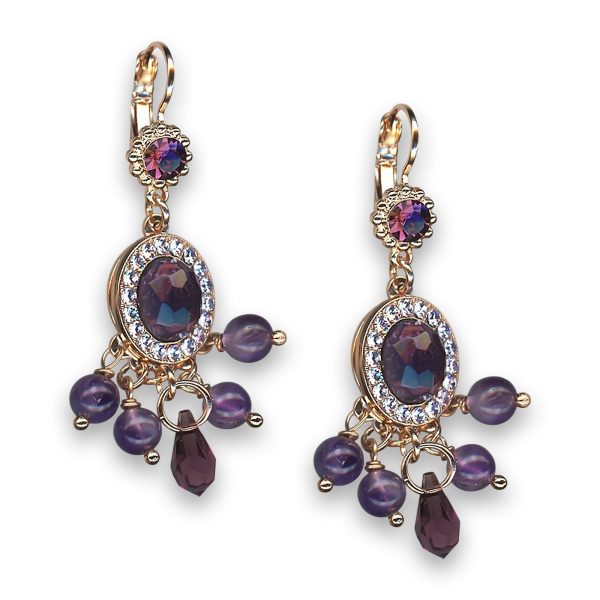 Earrings by Mariana Woman Gorgeous Amethyst Mineral and Violet Swarovski Crystals