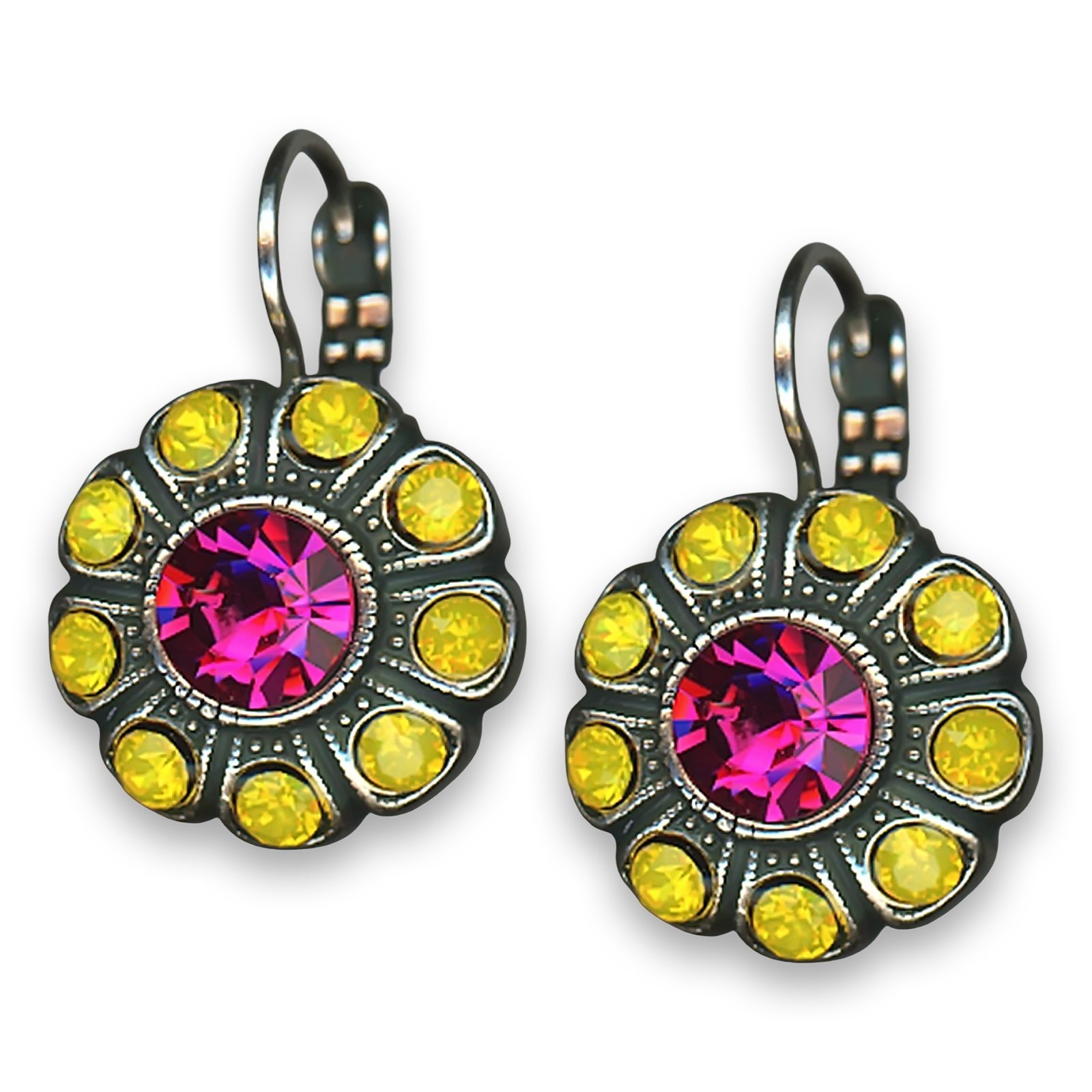 E-1205-333-1-SP6 (1) Earrings by Mariana Woman Floral Fuchsia and Yellow Swarovski Crystals - Image 1