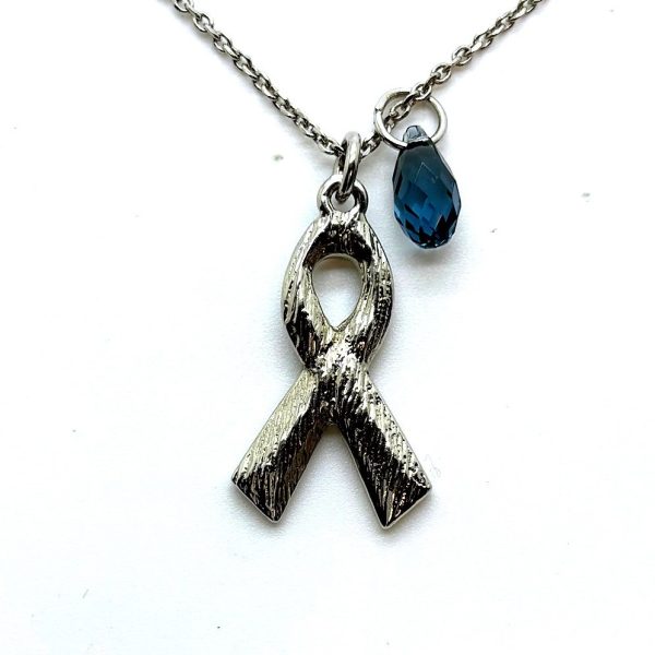 Necklace Pendant by Mariana Woman Cancer Awareness Ribbon and Blue Swarovski Crystals