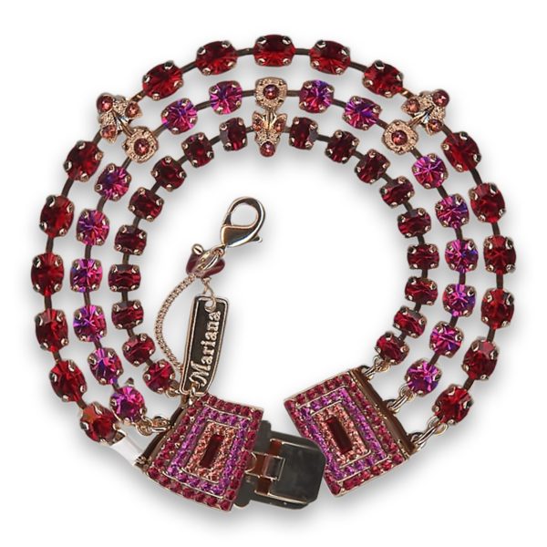 Bracelet by Mariana Woman Triple Tier Red and Fuchsia Swarovski Crystals